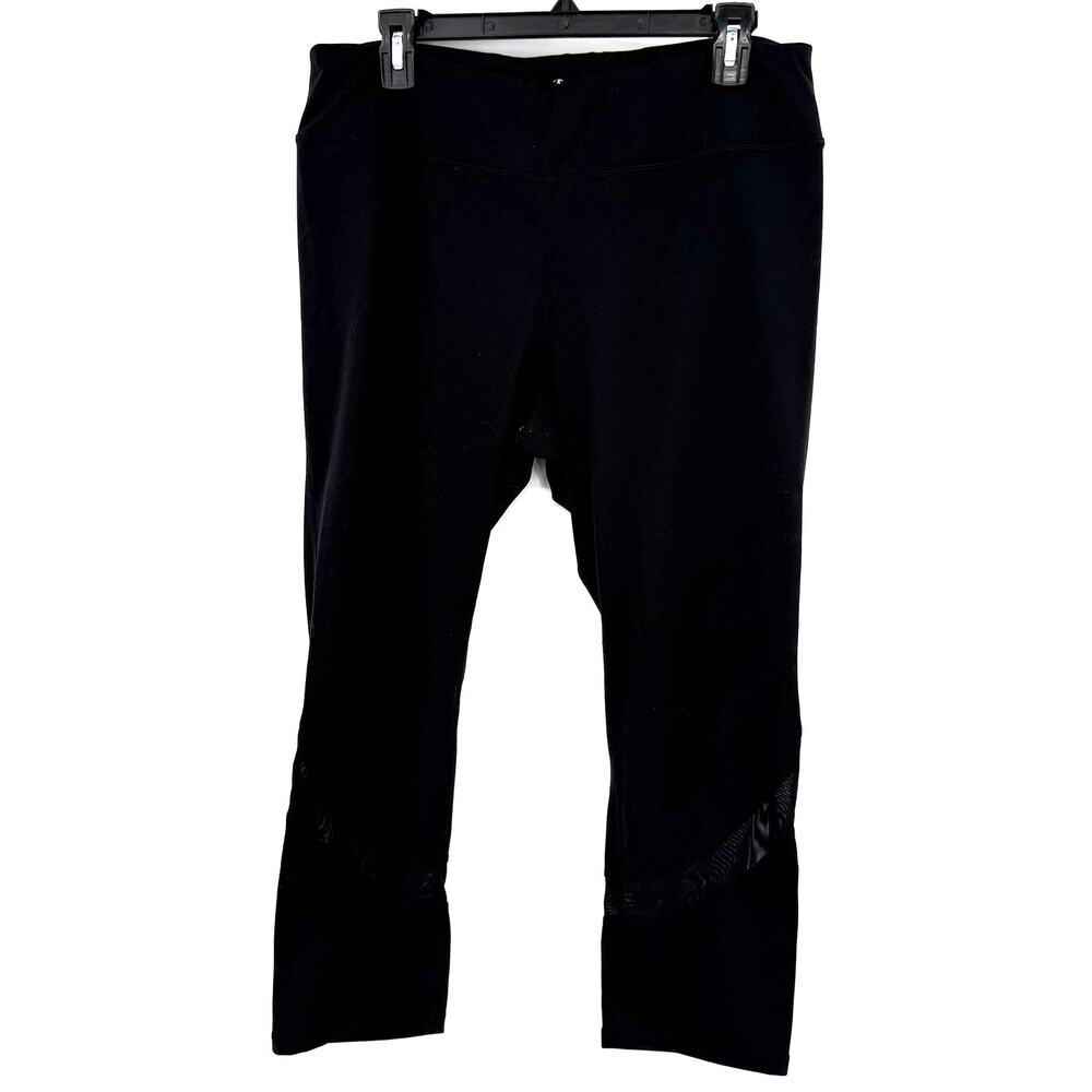Gaiam Size XL Black‎ Athletic Leggings Crop Mesh Detail Comfort Workout